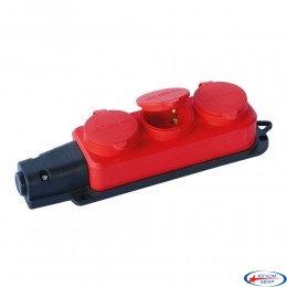 Колодка 3 гнізда з/з, 16А, каучук, (IP44), червона, Mutlusan (010 083 520293)